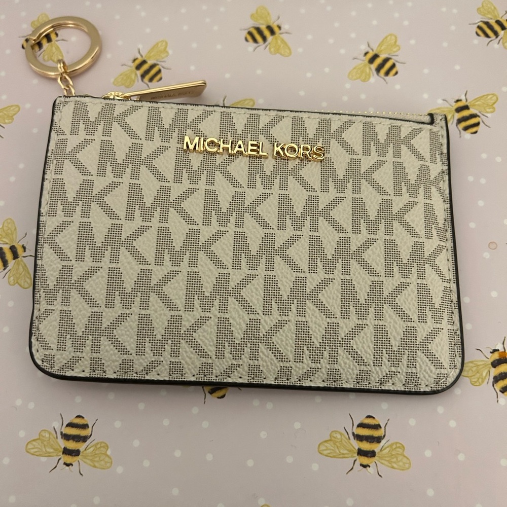 Michael Kors Brown Card Holder with Gold Keychain